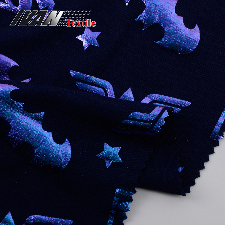 Children garments poly spun spandex fabric with foil from China supplier